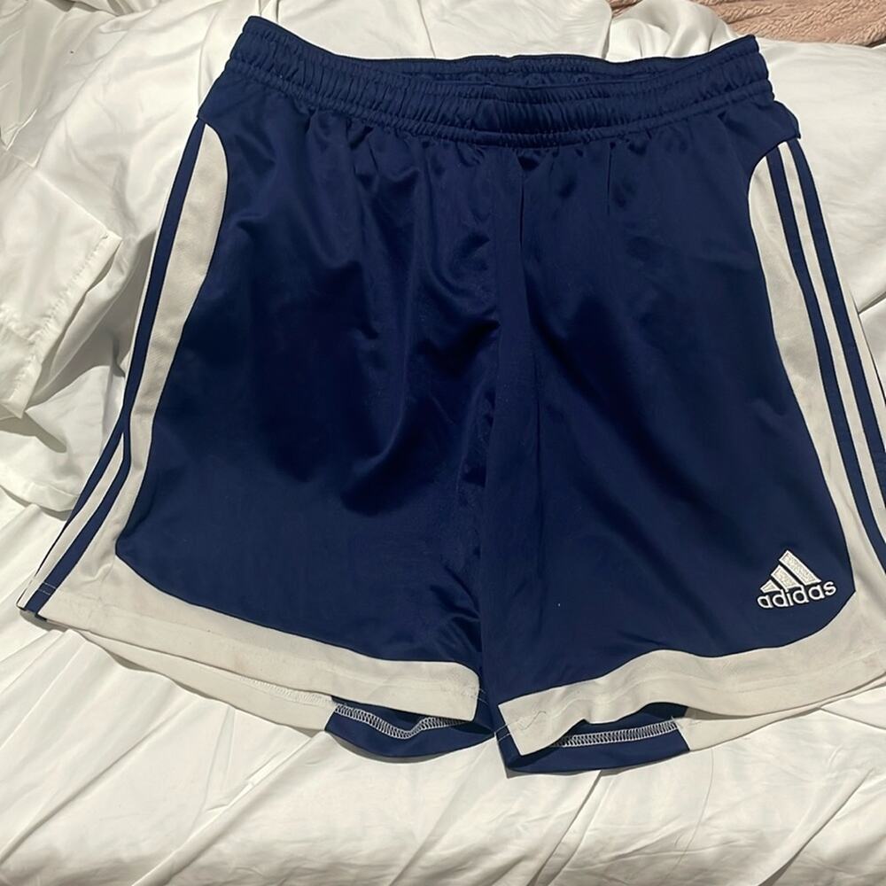 Adidas xl blue white shorts elastic waist with drawstring euc performance